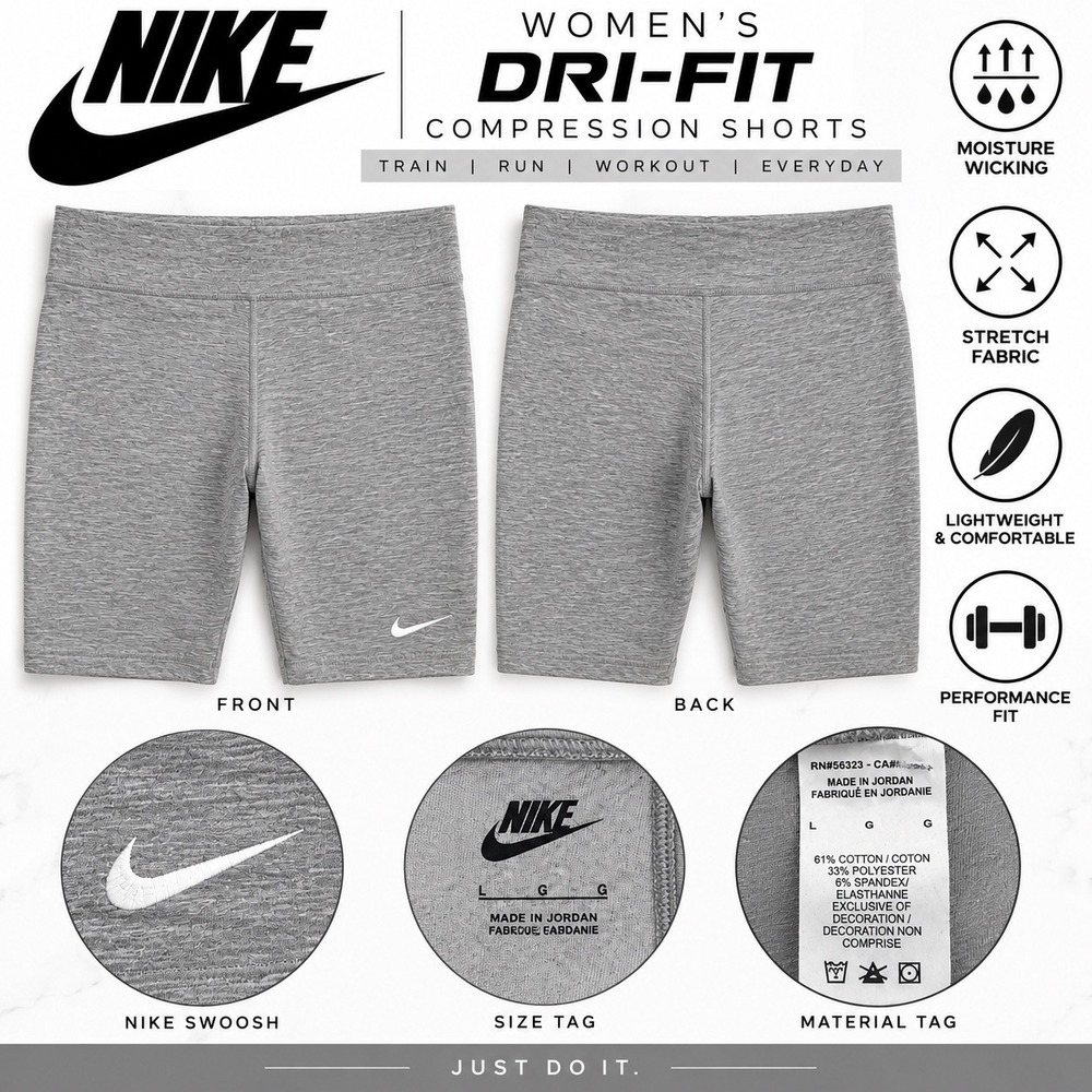 Nike Sportswear Essential Women Heather Grey Bike Shorts Large CZ8526-063